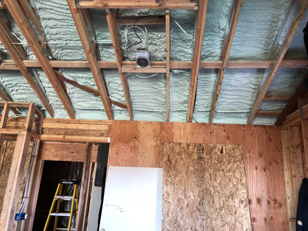 Sprayed-foam ceiling on a Fargo, ND job